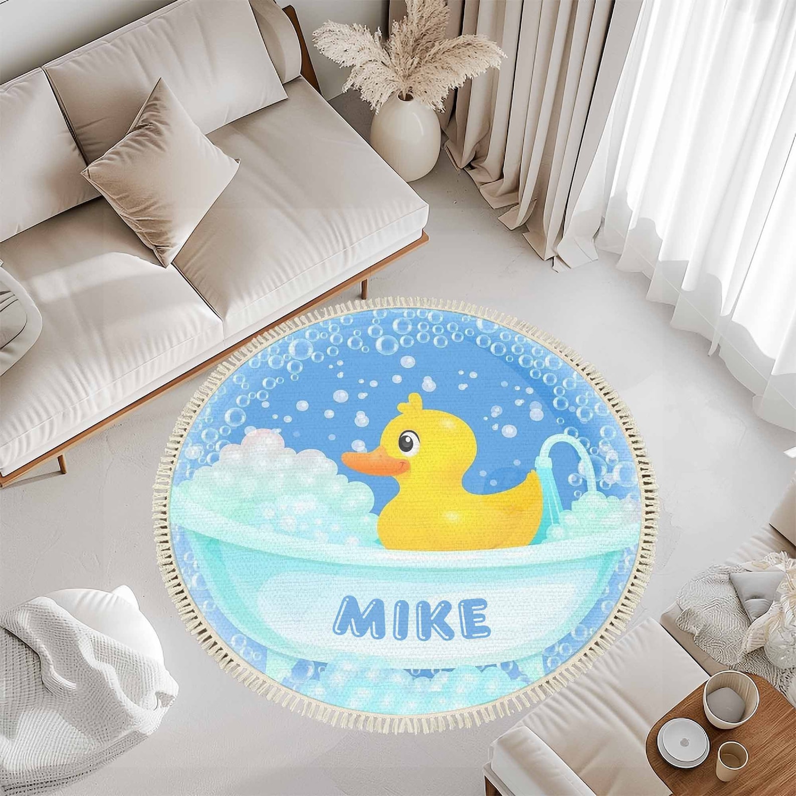 Bubble Duck Round Rug Custom Name Nursery Carpet Ducky Baby Shower Gift ...