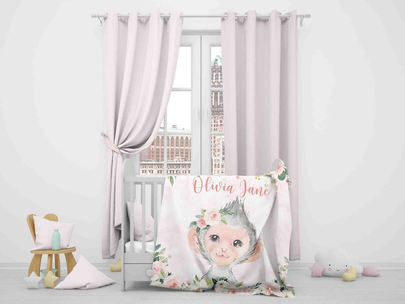 Pink Floral Monkey Nursery Blanket Personalized Baby Monkey - Etsy