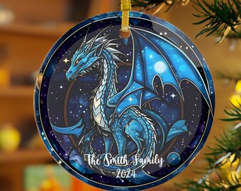 Dragon Ornament Christmas Family Name Personalized Keepsake Custom Christmas Ornament Gift First Christmas Tree Stained Glass Ornament