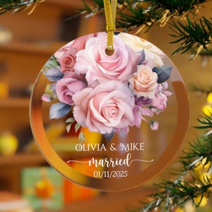 Pink Rose Married Ornament Gift Newlywed Gift Mr & Mrs Christmas Ornament Personalized Mr Mrs Wedding Ornament Wedding Gift Keepsake Couple