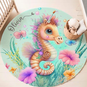 Little Seahorse Rug Underwater World Round Carpet Under The Water Nursery Mat Ocean Kids Play Room Mat Deep Sea Coral Reef Marine Sea Animal