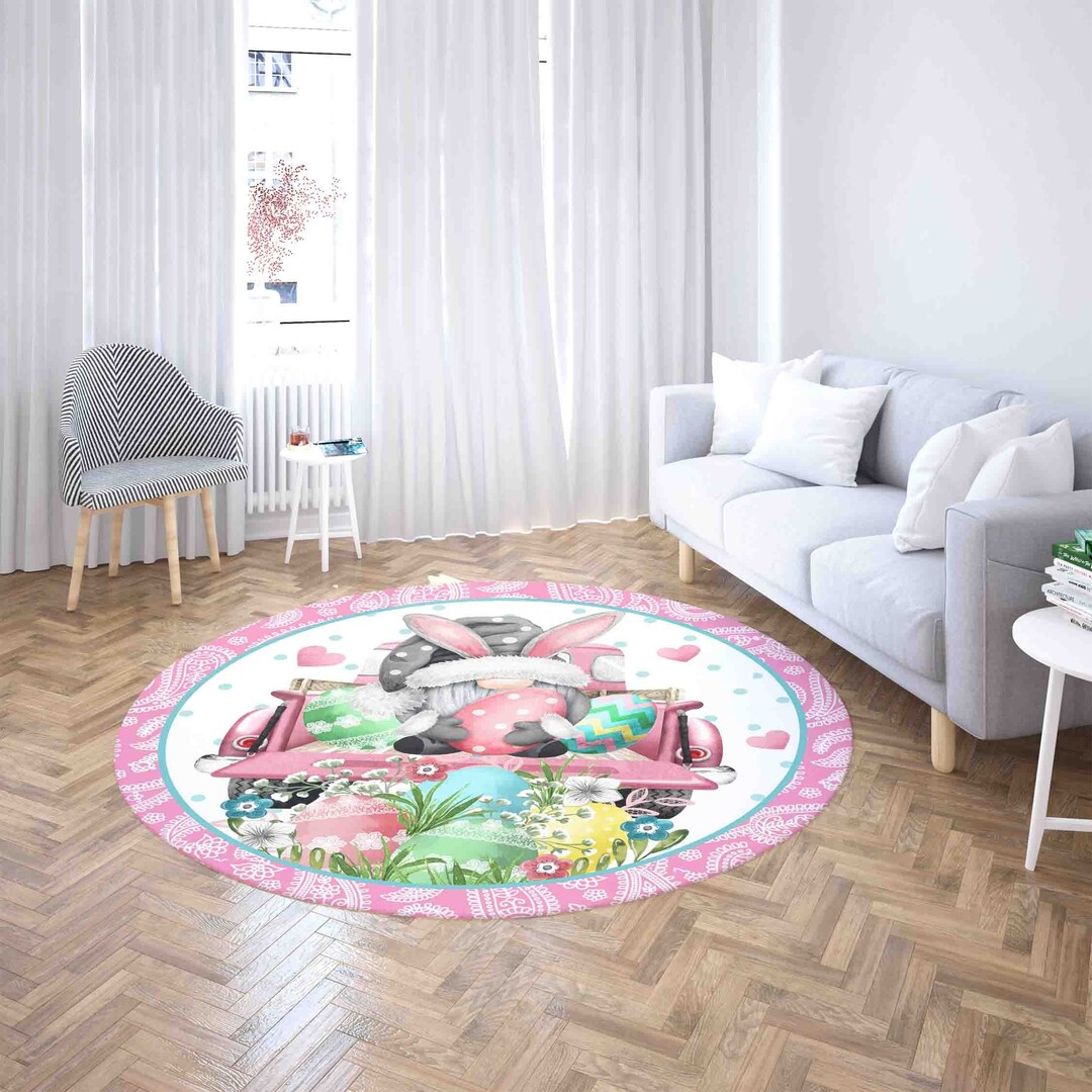 Pink Easter Rug Easter Bunny Gnome Round Rug, Kids Room Decor - Etsy