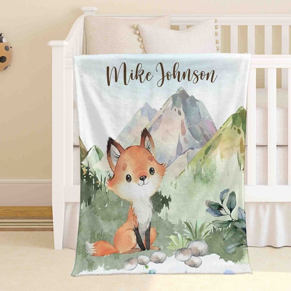 Little Fox Nursery Blanket Personalized Baby Foxy Blanket Forest Animal Baby Blanket Kids Custom Name Blanket Woodland Baby Shower Gift Etsy