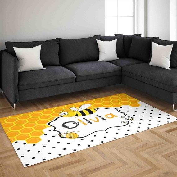 Honey Bee Nursery Rug Queen Bee Carpet Custom Name Nursery Mat