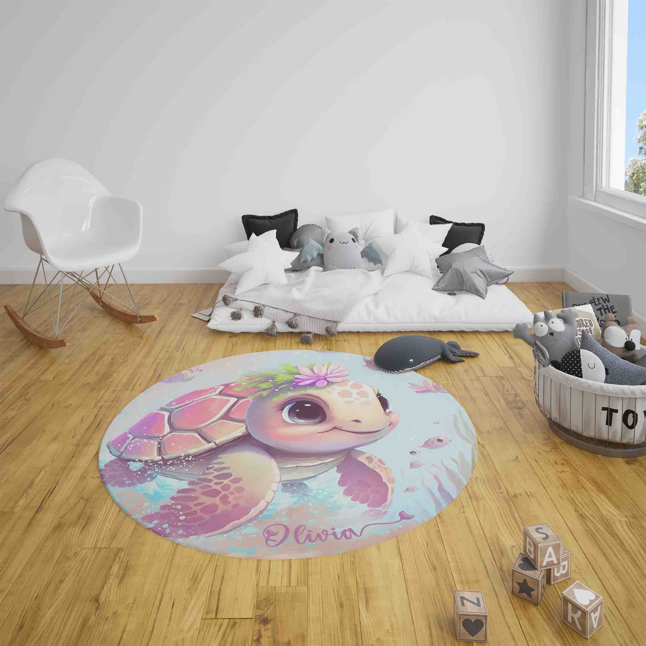 Baby Turtle Rug Baby Sea Turtle Rug, Underwater Nursery Round Mat, Ocean Playroom ...