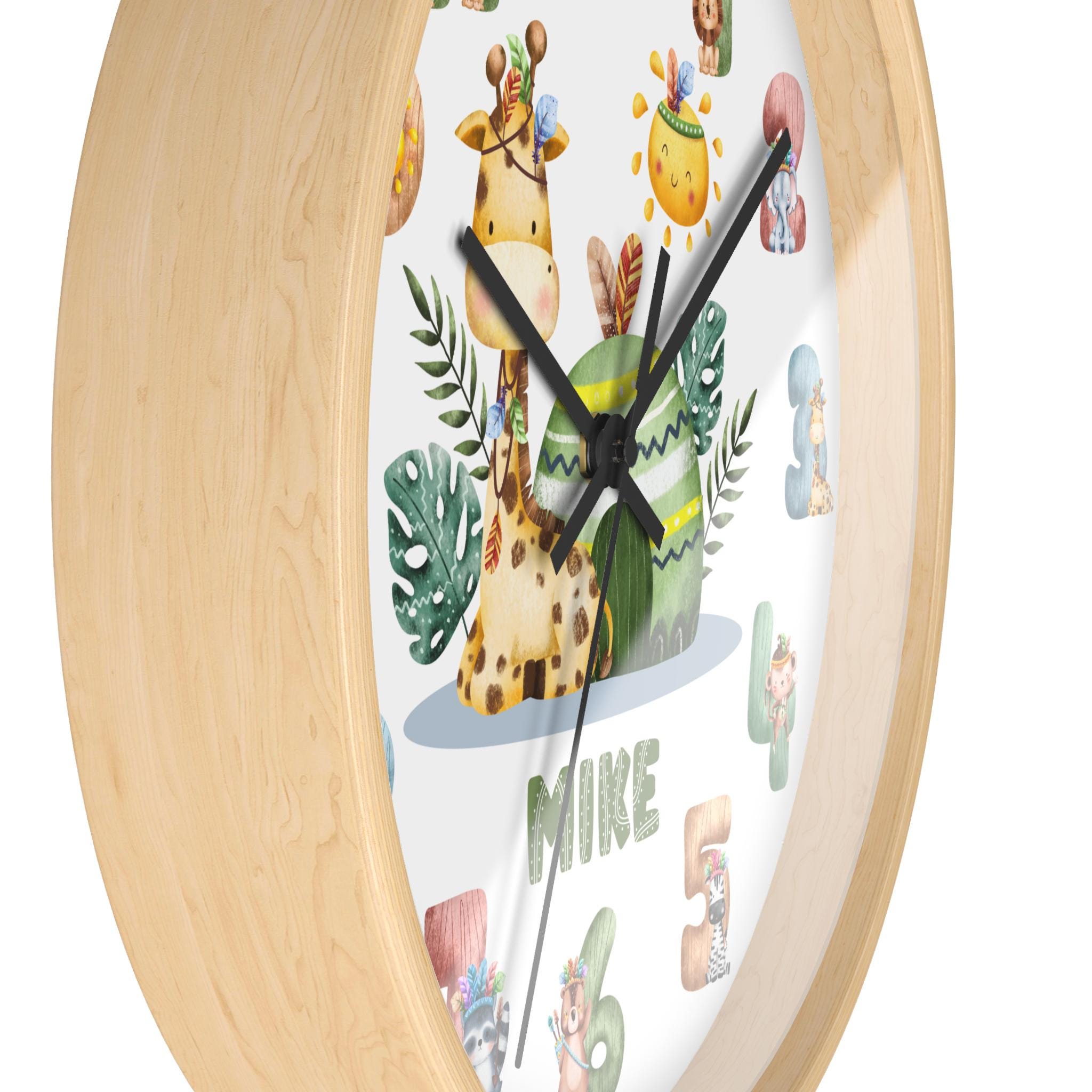 Giraffe Safari Animals Clock Wall Personalized Nursery Clock Baby Room ...