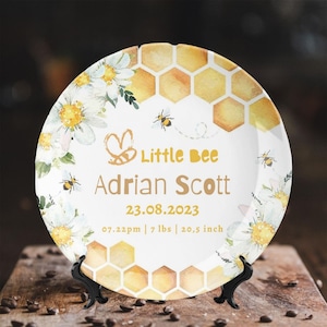 Little Bee Custom Name Plate Keepsake Birth Announcement Sign Baby Stats Customized Plate Ornament Personalized Plates Gift For Toddler