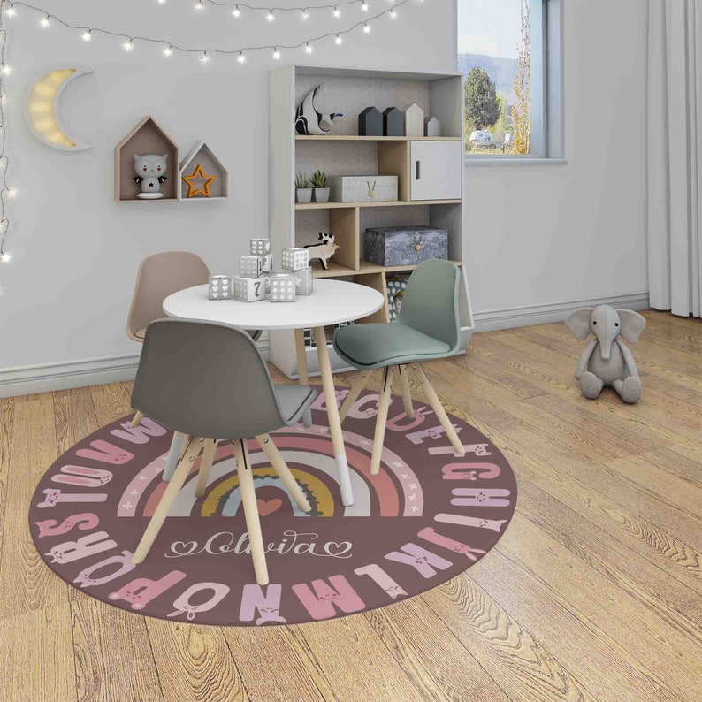 ABC Alphabet Round Rug Bunny Letters Nursery Carpet Boho - Etsy