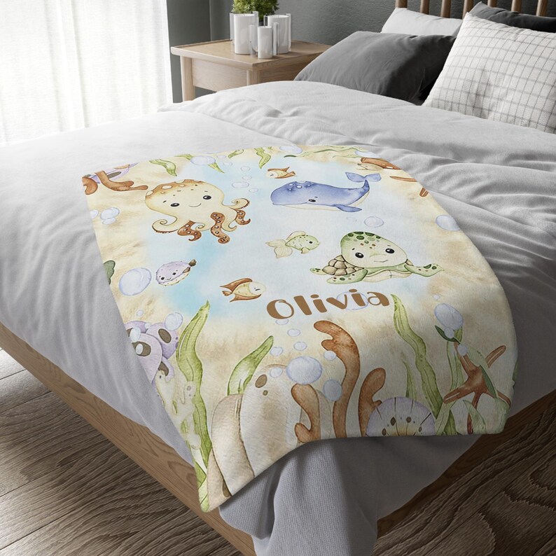 Ocean Animals Baby Blanket Personalized Baby Whale Nursery Blanket Sea ...