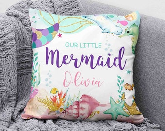 Personalized Mermaid Pillow, Ocean Nursery Decor, Baby Shower Gift