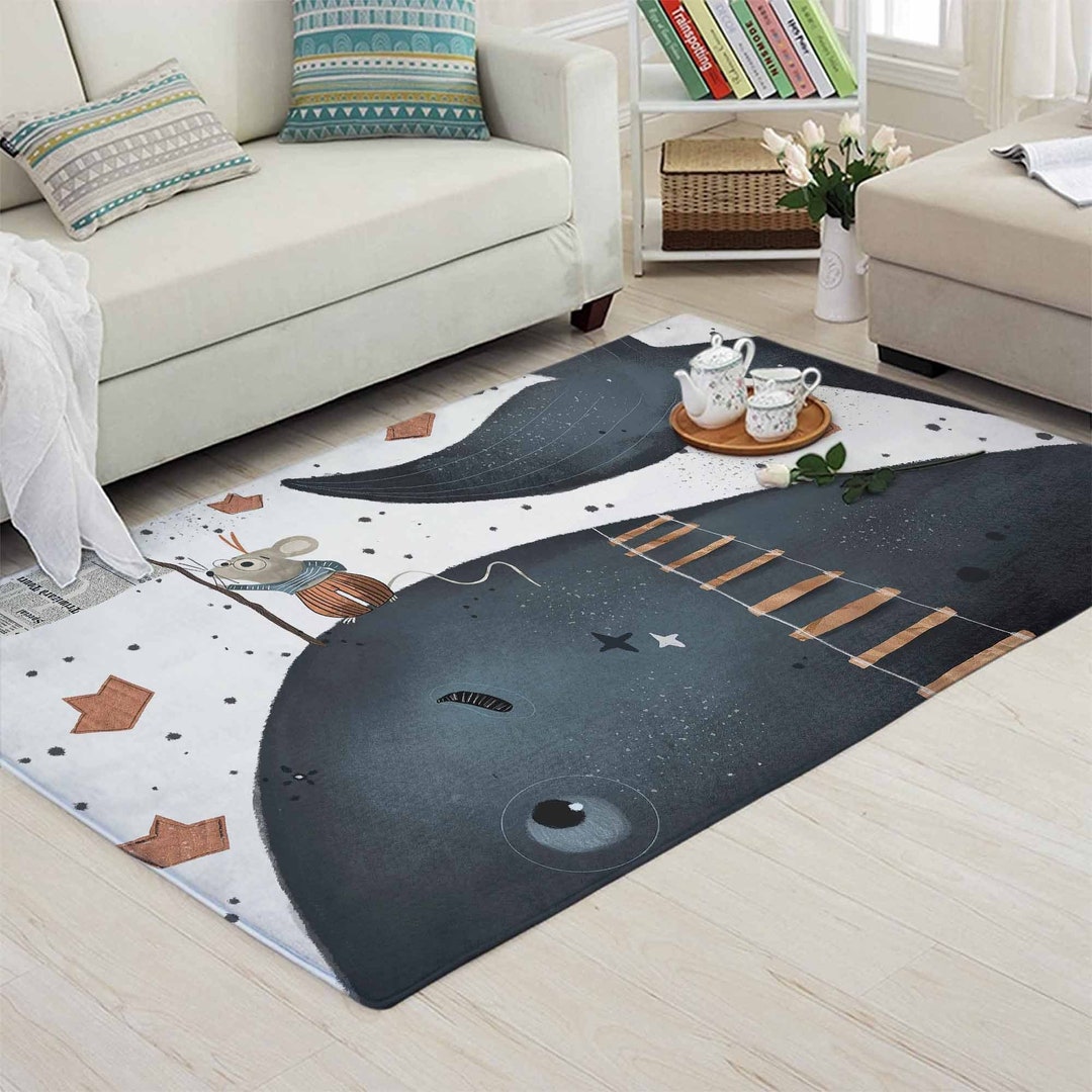 Ocean Whale Nursery Rug Mouse Animal Carpet Custom Name Nursery Mat ...