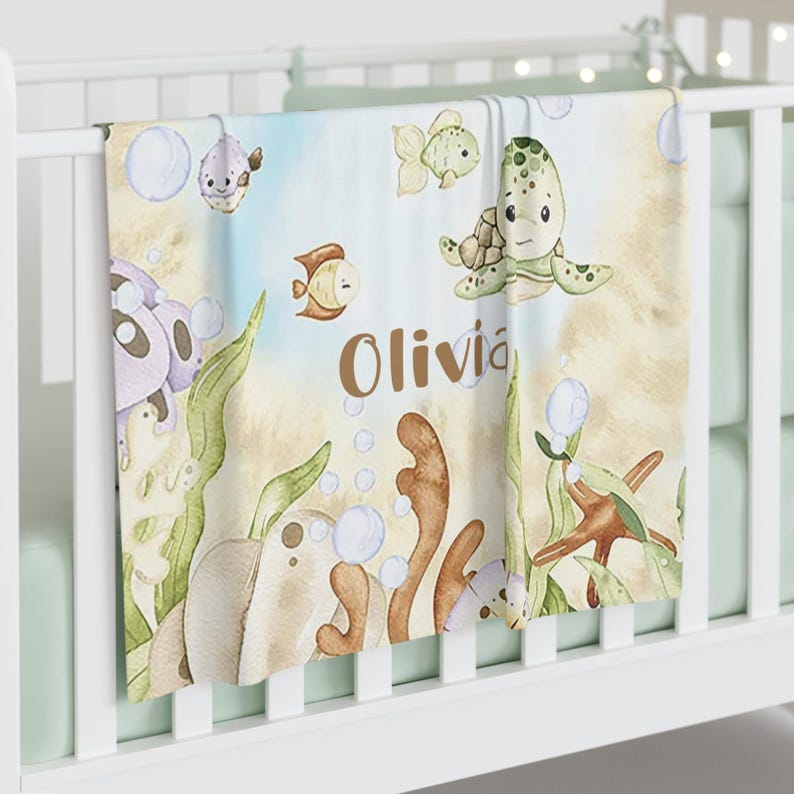 Ocean Animals Baby Blanket Personalized Baby Whale Nursery Blanket Sea ...