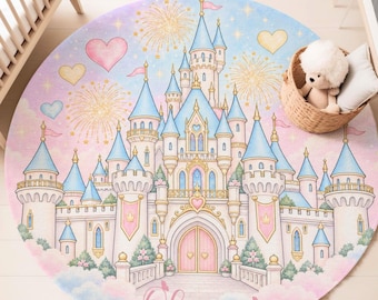 Princess Castle Nursery Rug, Fairytale Baby Playroom Mat