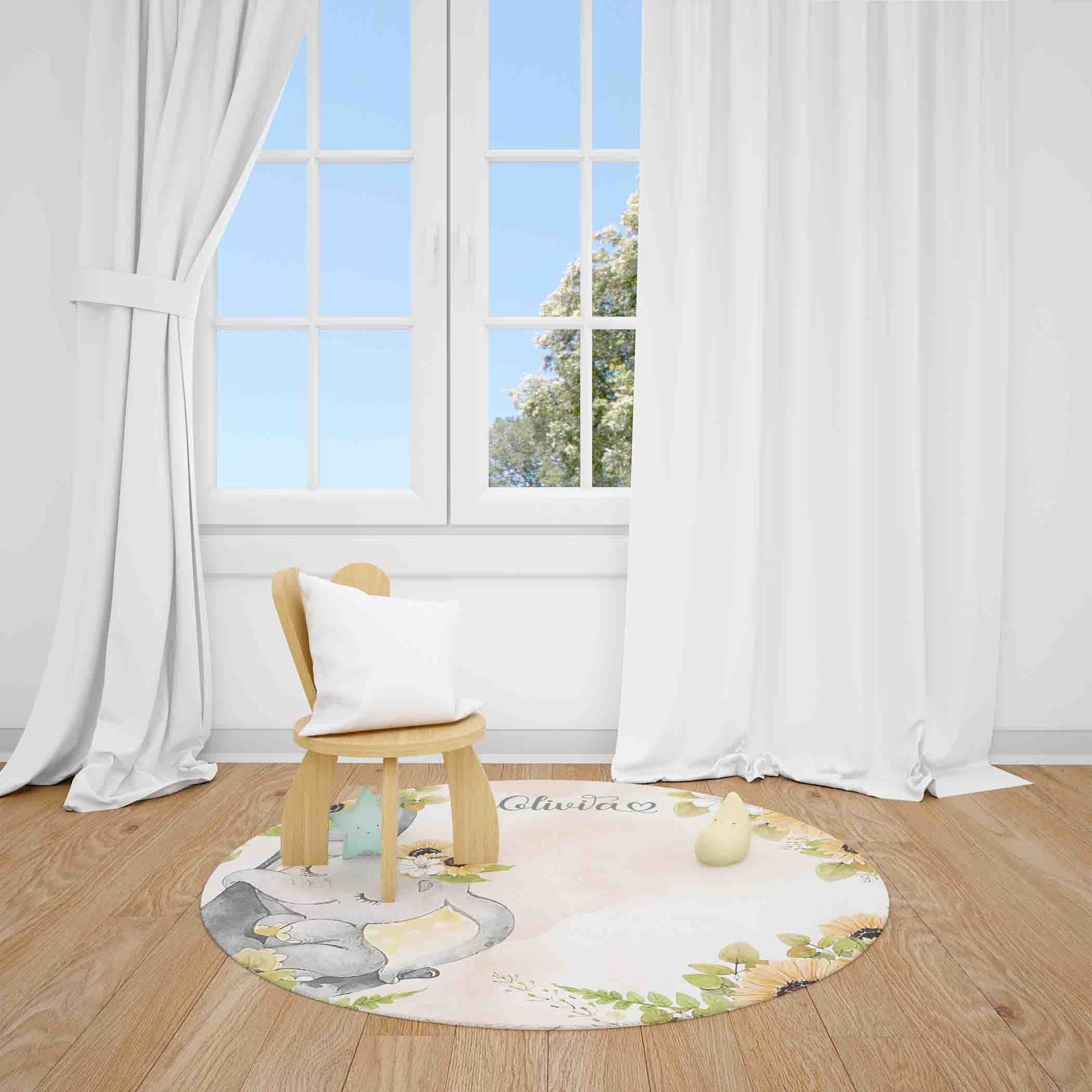 Elephant Sunflower Nursery Rug, Baby Milestone Mat, Personalized Gift ...