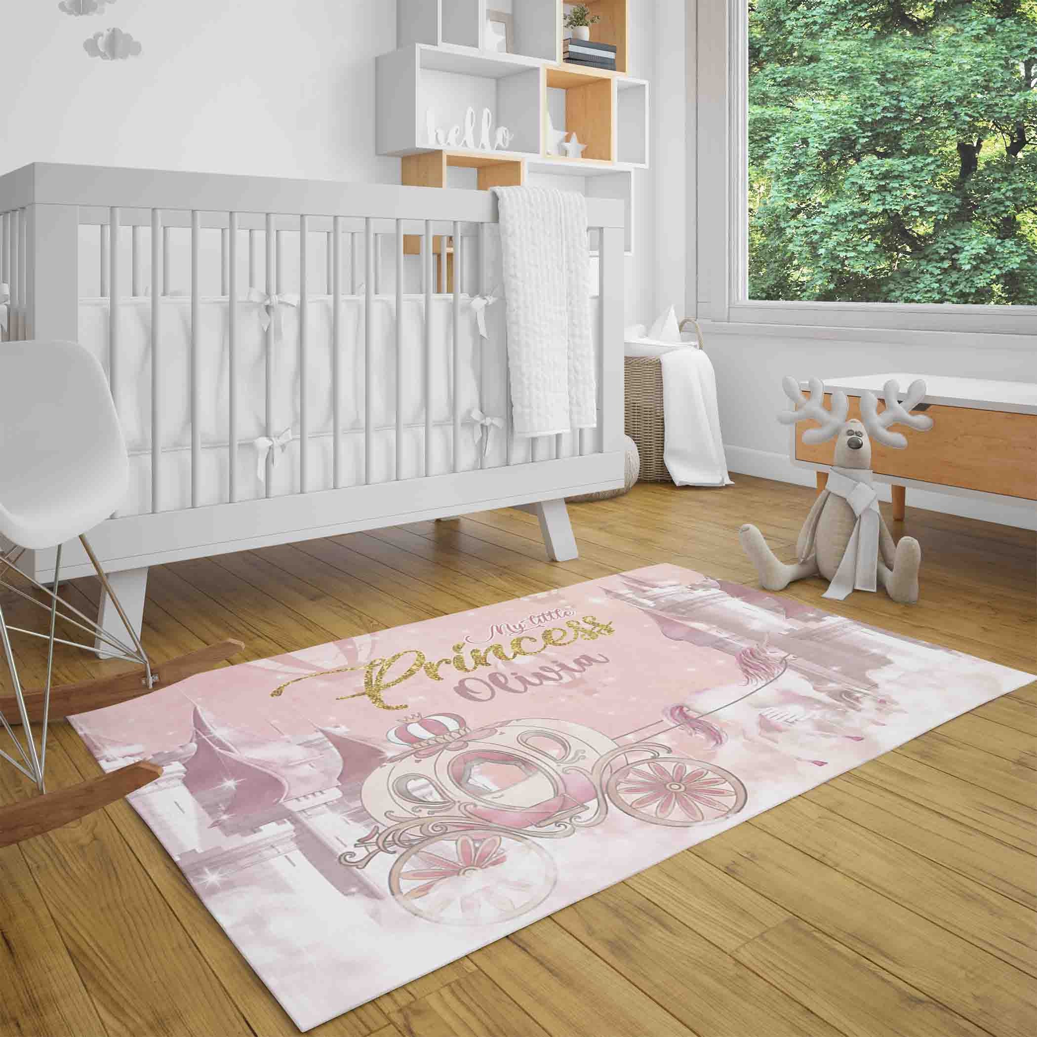 Discover My Little Princess Rug, Castle Unicorn Carriage Nursery Carpet, Personalised Baby Shower Gift, Baby Girl Room Decor, Kids Playroom Mat