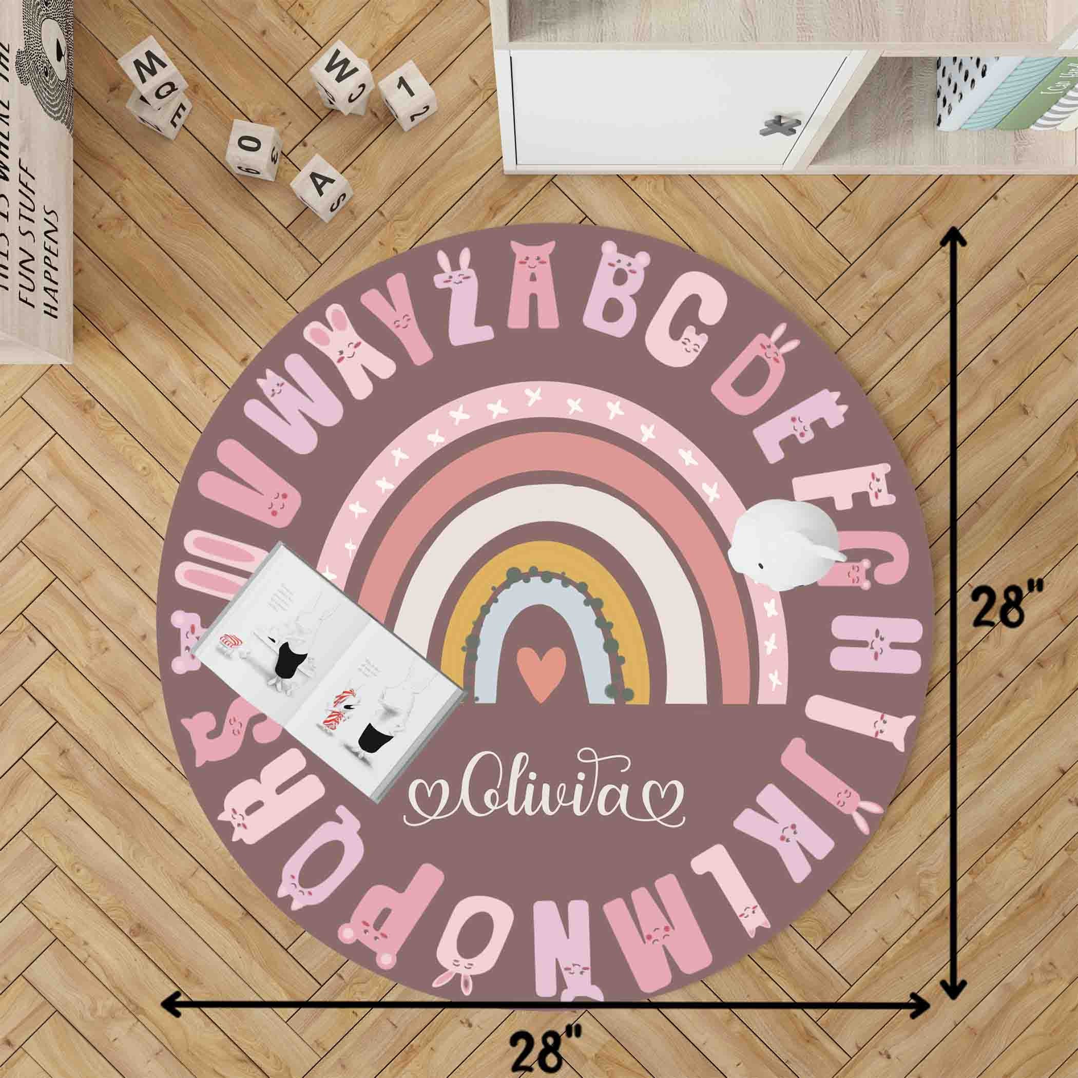ABC Alphabet Round Rug Bunny Letters Nursery Carpet Boho - Etsy UK
