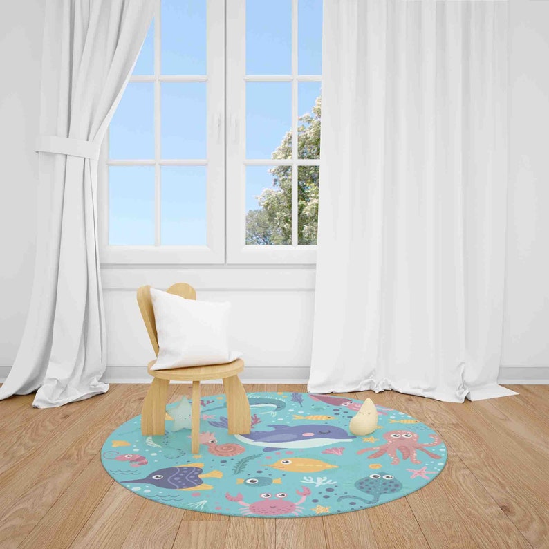 Sea Rug Animal Sea Animals Round Rug, Ocean Nursery Mat, Kids Playroom Decor - Etsy