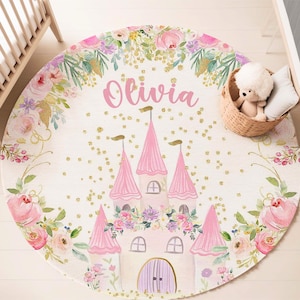 Prinzessin Schloss Kinderzimmer Teppich, Märchen Kinder Teppich, Rosa Blumen Baby Shower Geschenk, Blumen Baby Mädchen Zimmer Dekor Krabbeldecke, Kinder Geburtstagsgeschenk