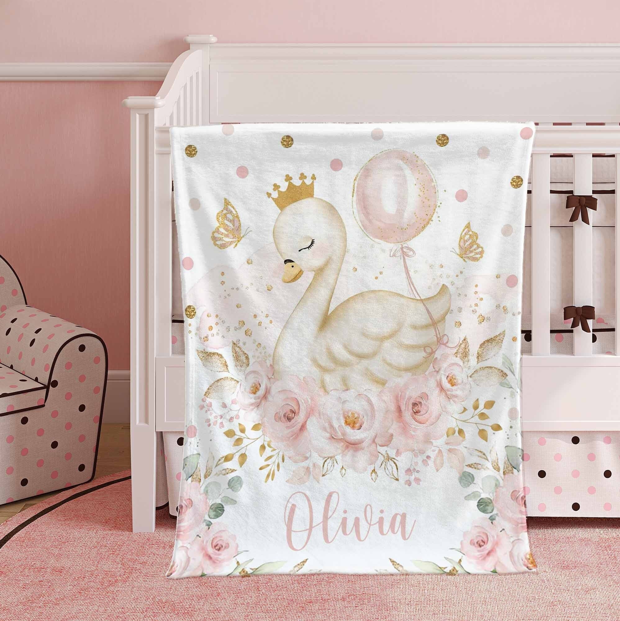 Princess Swan Blanket Personalized Christmas Nursery Blanket Little Swan Kids Custom Name Blanket Spring Floral Baby Shower Gift for Girls Etsy