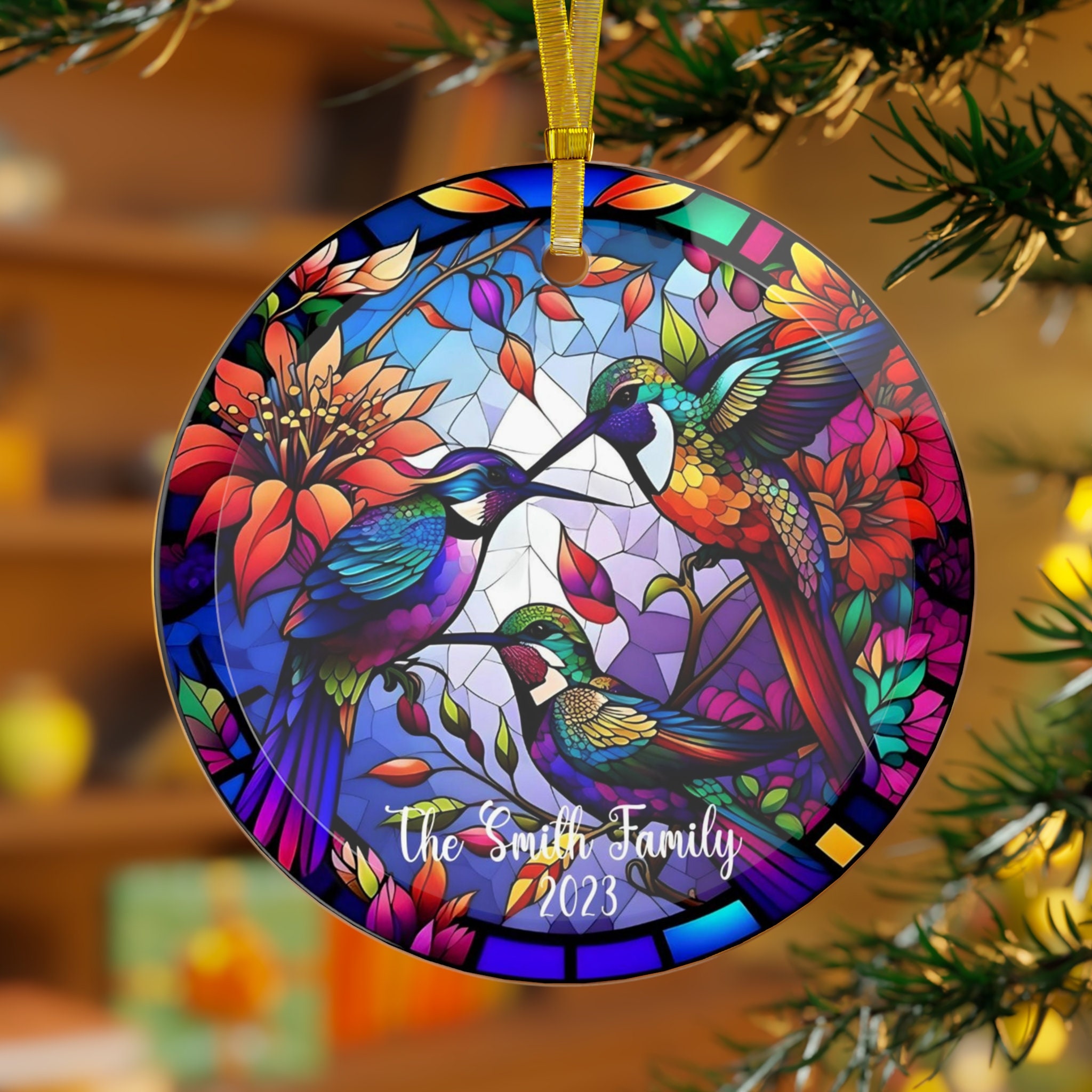 Hummingbird Ornament Christmas Family Name Personalized Keepsake Custom Christmas Ornament Gift