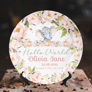Little Elephant Custom Name Plate Keepsake Birth Announcement Sign Baby Stats Customized Plate Ornament Personalized Plates Gift For Toddler