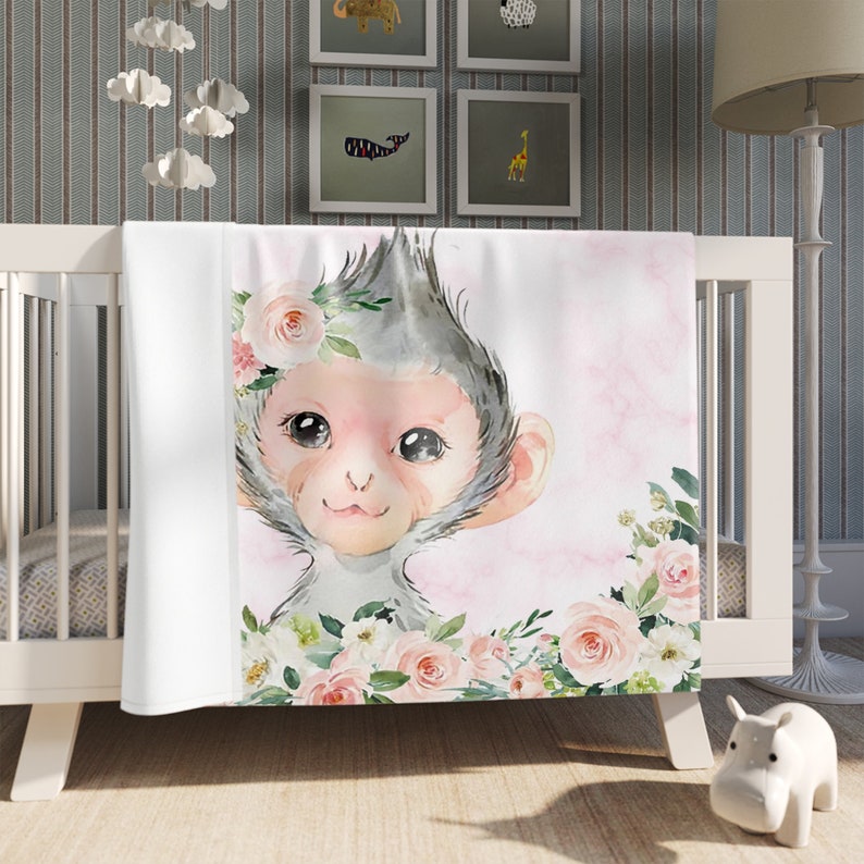 Pink Floral Monkey Nursery Blanket Personalized Baby Monkey - Etsy
