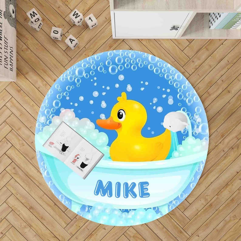 Personalized Bubble Duck Round Rug, Baby Nursery Playmat, Kids Playroom ...