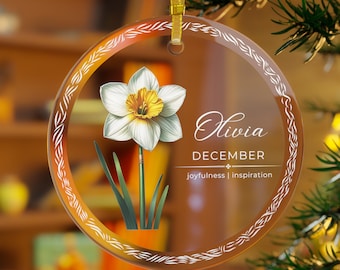 Adorno floral personalizado del mes de nacimiento, adorno navideño con nombre personalizado, adorno floral de acrílico.