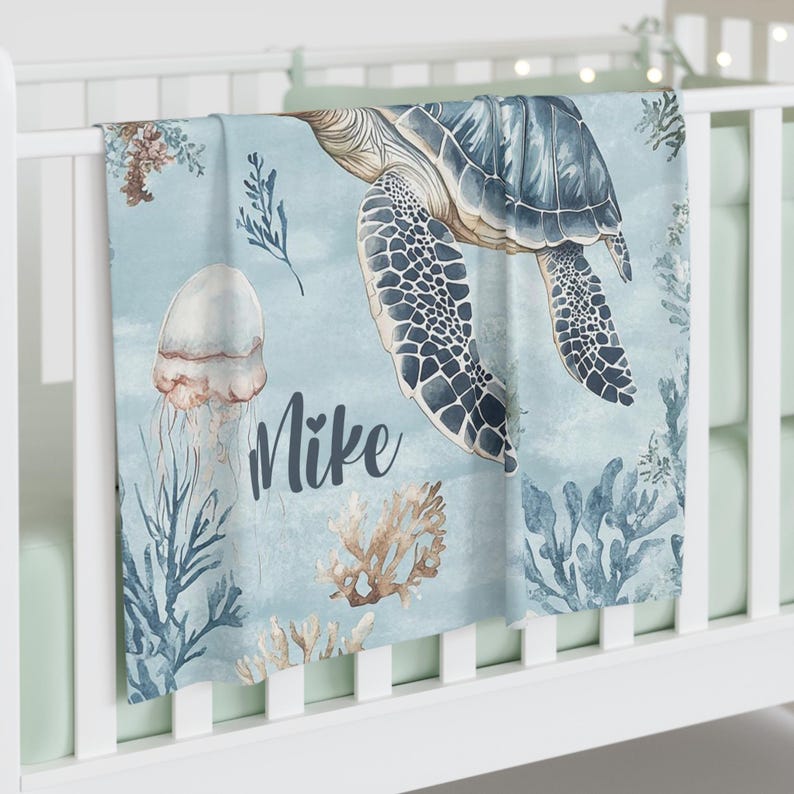Sea Turtle Baby Blanket – Ocean Animals Nursery Blanket & Baby Shower ...