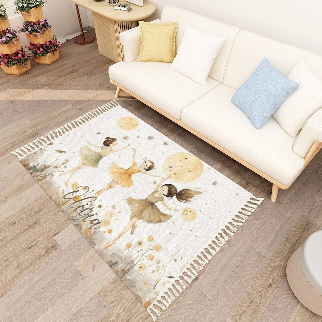 Little Ballerina Cotton Rug Ballet Girl Tassel Carpet Custom Name ...