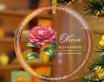 Adorno floral personalizado del mes de nacimiento, Navidad con nombre personalizado, acrílico floral