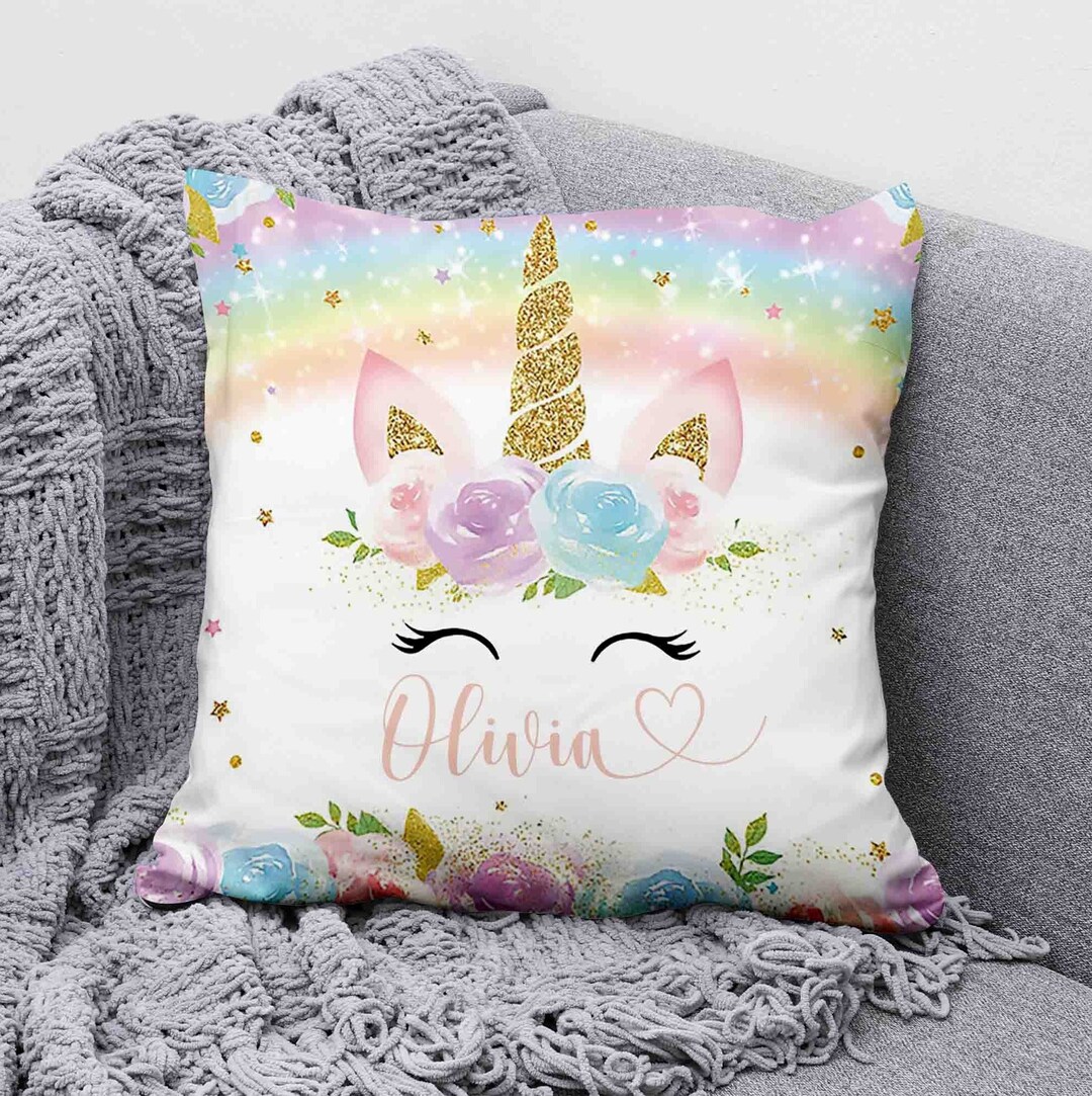 Cojín de unicornio arcoíris, almohada con cara de unicornio