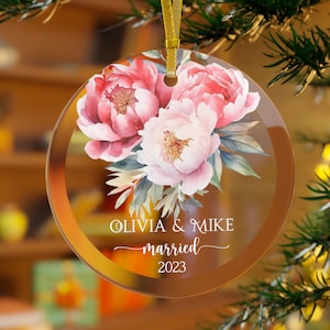 Peony Married Ornament Gift Newlywed Gift Mr & Mrs Christmas Ornament Personalized Mr Mrs Wedding Ornament Wedding Gift Keepsake Couple