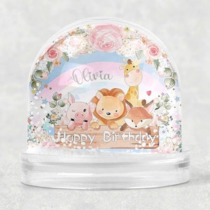 Alles Gute zum Geburtstag Schneekugel Floral Safari Tiere Kinderzimmer Geschenk Kinder Geburtstagsgeschenk für Neugeborene Baby Shower Geschenk neue Baby Mädchen Jungen Zimmer Dekor