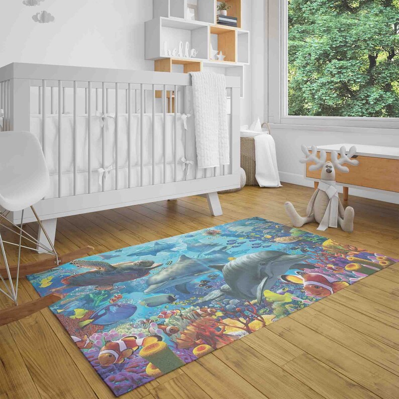Dolphin Rug Underwater the Sea Rug Ocean Aquarium Carpet Sea Animals ...
