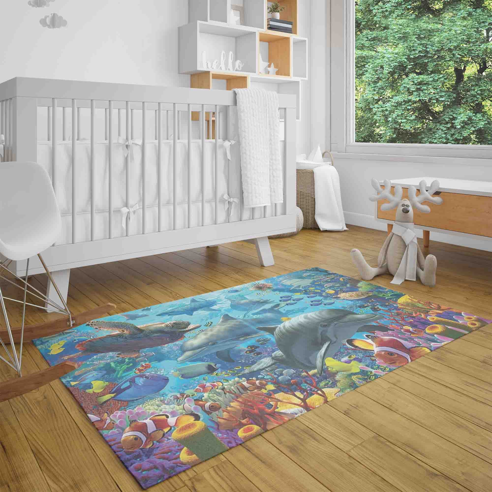 Dolphin Rug Underwater the Sea Rug Ocean Aquarium Carpet Sea Animals ...