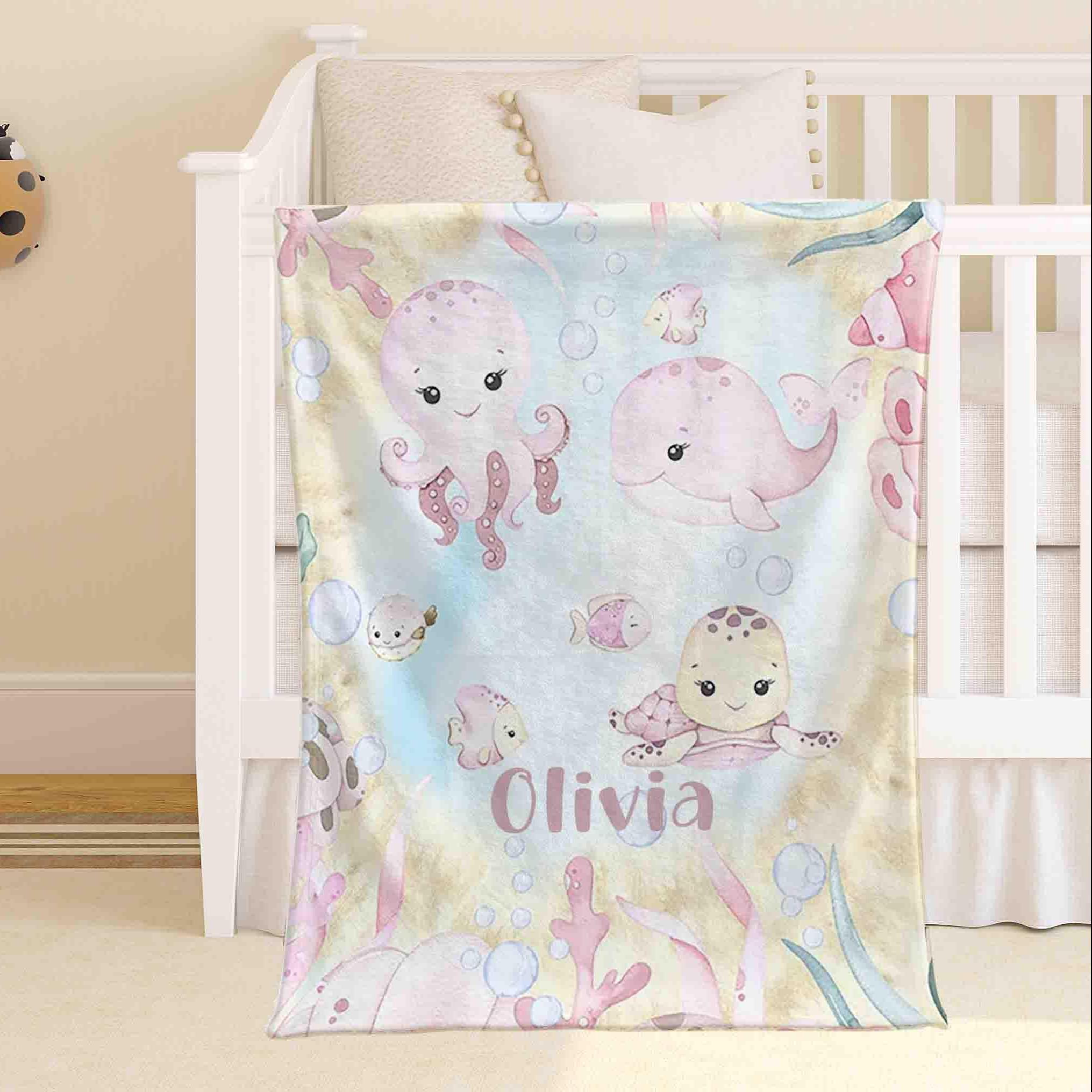 Ocean Animals Baby Blanket Personalized Baby Whale Nursery Blanket Sea ...