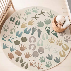 Tier-Fuß-Abdruck-Kindergarten-runder Teppich Tierspur-Teppich Wald Bauernhof Bereich Matte Naturliebhaber Wohnkultur Geschenk Kinder Spielzimmer Matte Spielmatte