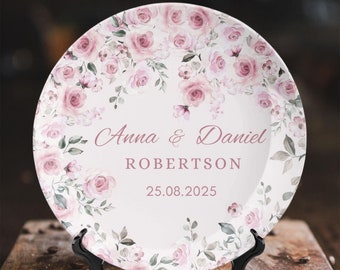 Rose Wedding Gifts Personalized Wedding Plate Mr Mrs Dinner Plate Bride Groom Plate Anniversary Plates Bridal Table Decor Gift for Newlywed