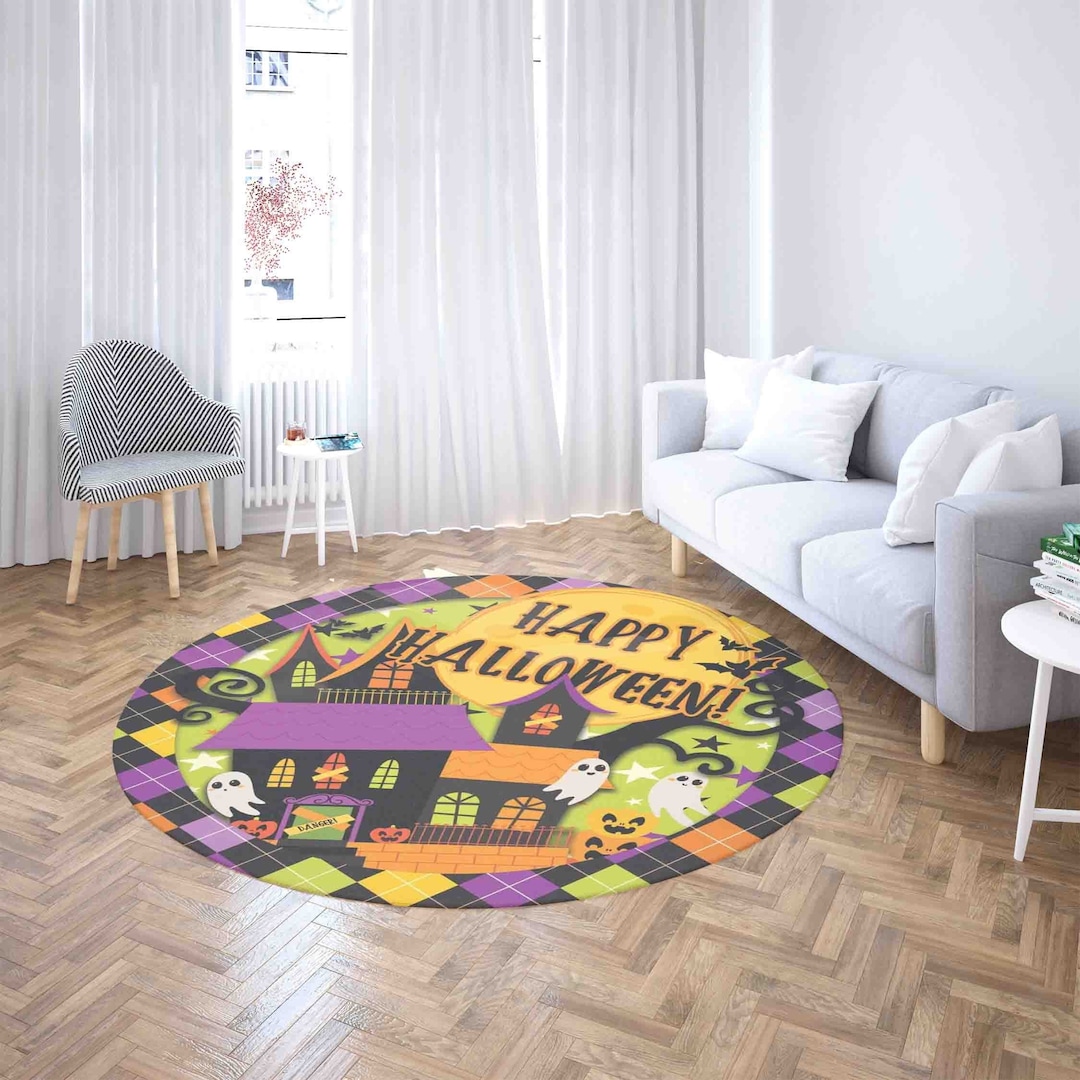 Happy Halloween Round Rug, Spooky Ghost Carpet, Halloween Pumpkin Home ...