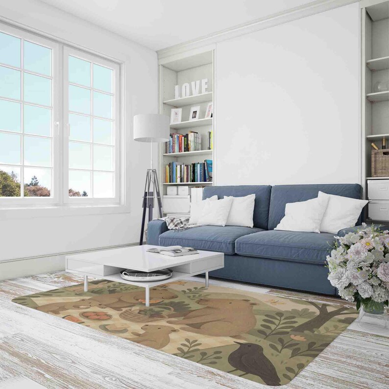 Capybara Rug Rectangle Capybara Family Rug Forest Animals Carpet Custom Name Nursery Mat ...