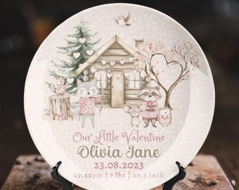 Baby Girl Birth Stats Ceramic Plate, Custom Keepsake Gift