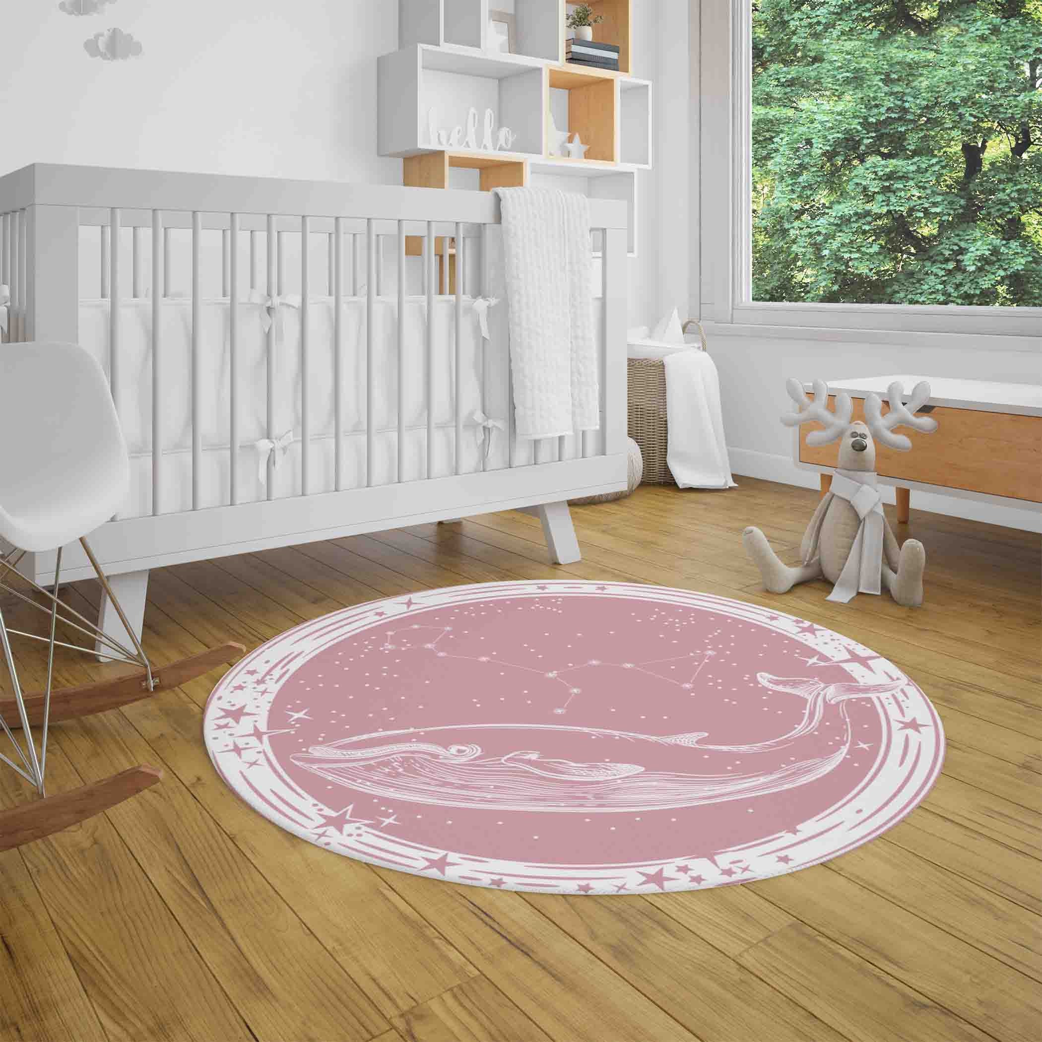 Pink Galaxy Whale Round Rug, Sky Star Map Carpet, Sea Animal Home Decor ...