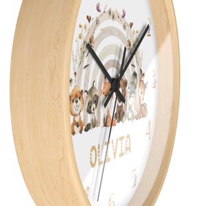 Woodland Animals Nursery Clock, Personalized Rainbow Decor - Etsy