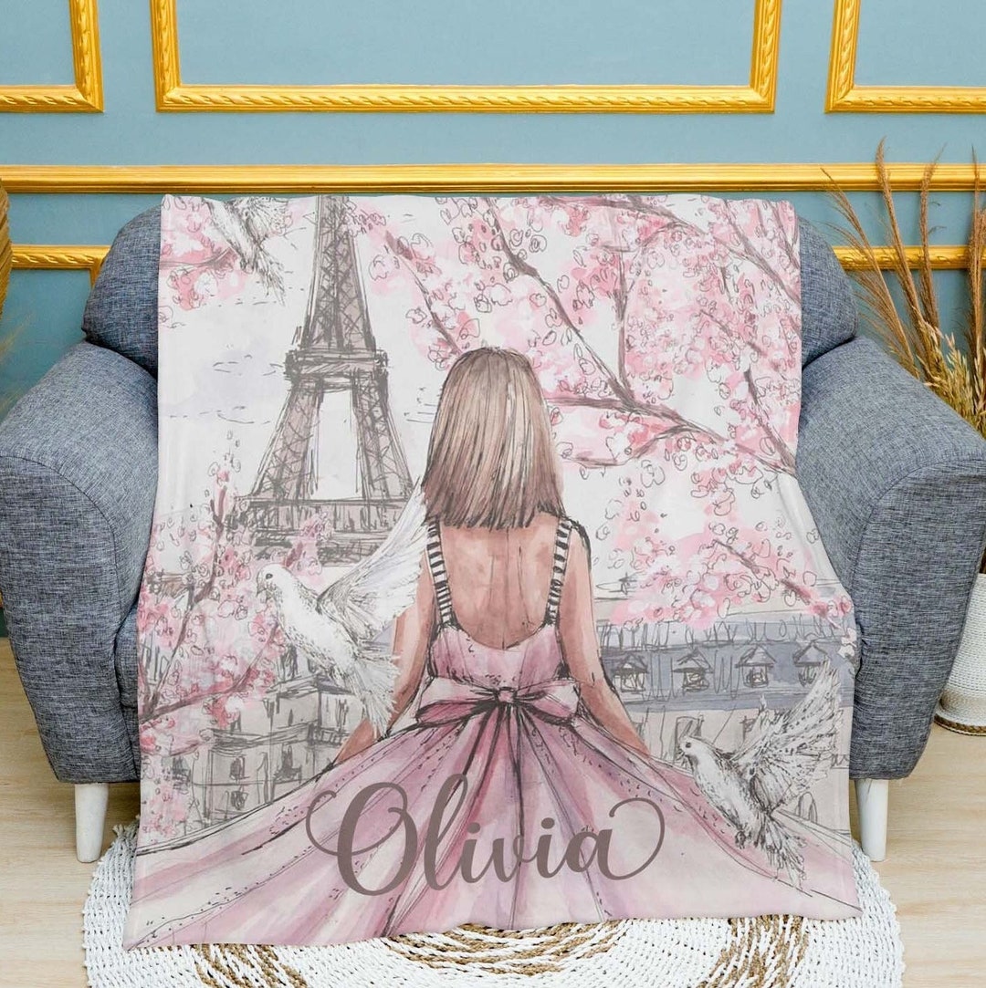 Cherry Blossom Blanket Personalized Blanket Paris Girl Custom Name ...