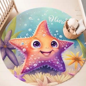 Little Starfish Rug Underwater World Round Carpet Under The Water Nursery Mat Ocean Kids Play Room Mat Deep Sea Coral Reef Marine Sea Animal