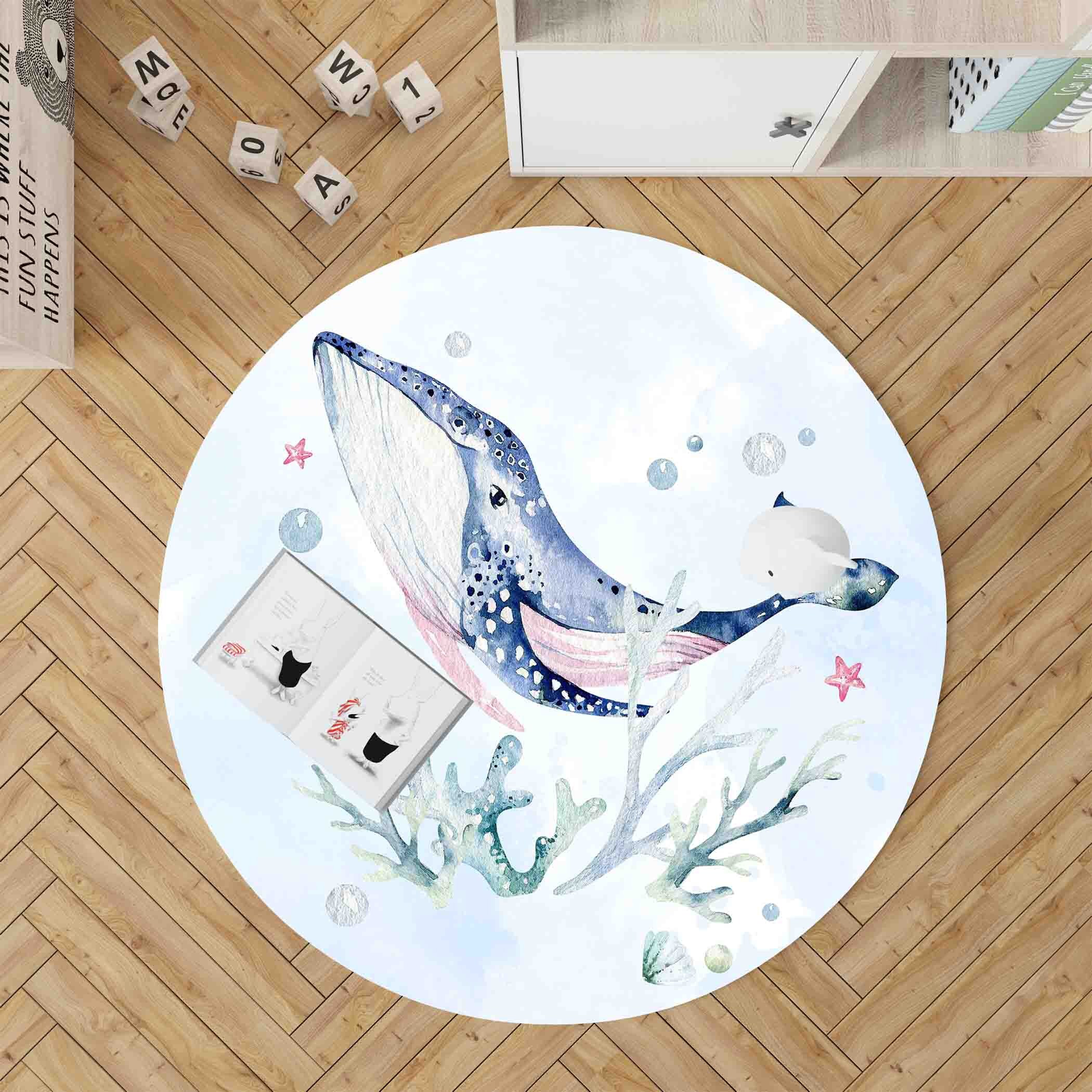 Watercolor Whale Carpet Rug, Custom Name Kids Birthday Mat, Party Home ...