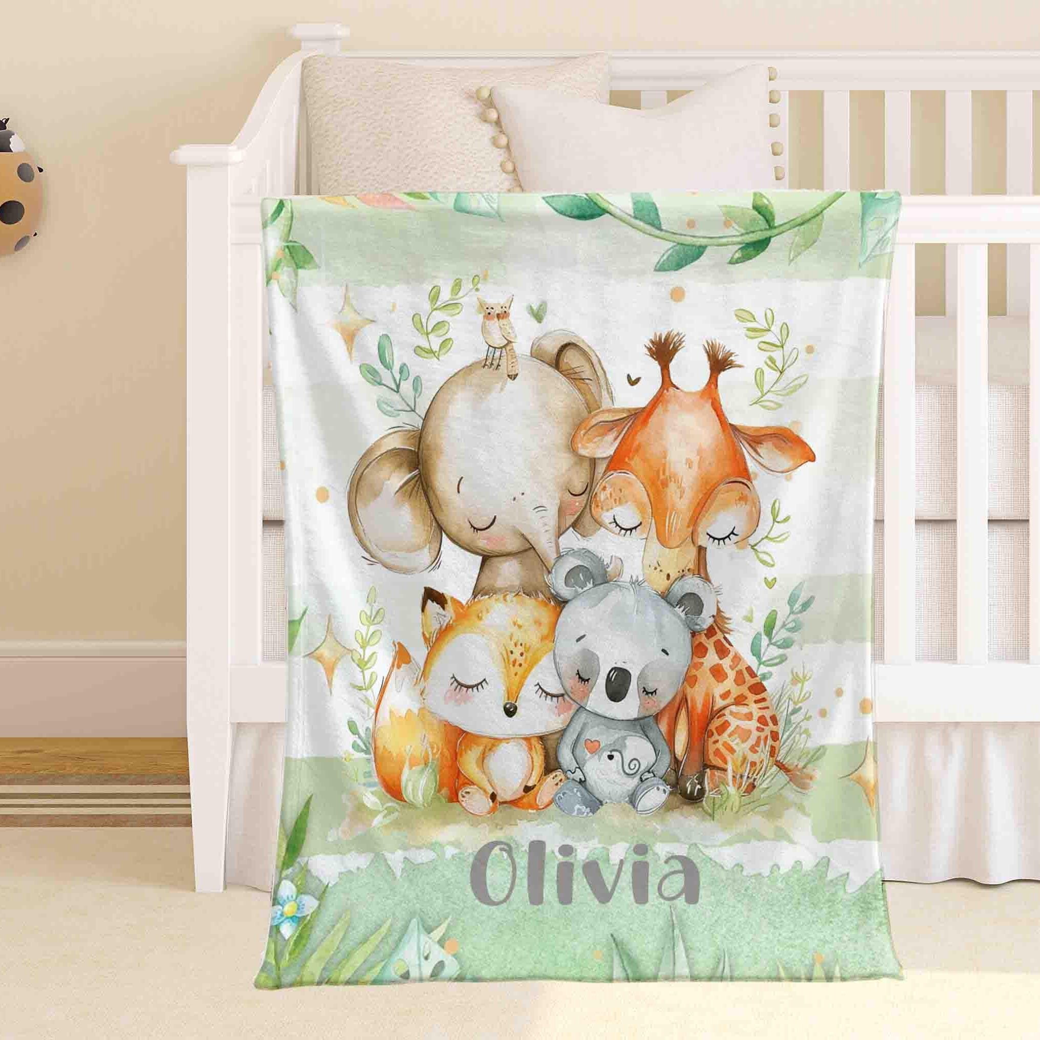 Personalized Sleeping Safari Animals Baby Blanket, Jungle Nursery Decor ...
