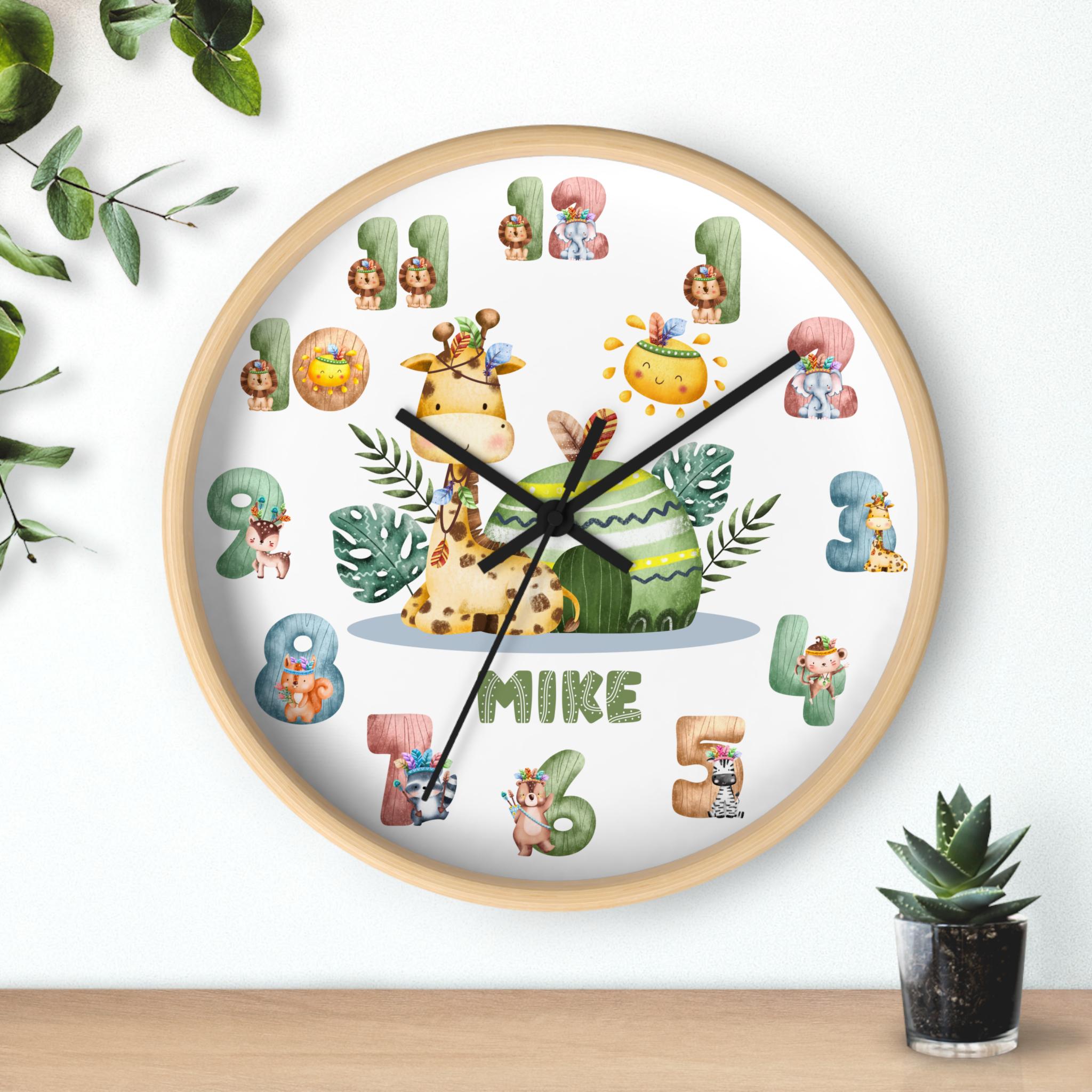 Giraffe Safari Animals Clock Wall Personalized Nursery Clock Baby Room ...