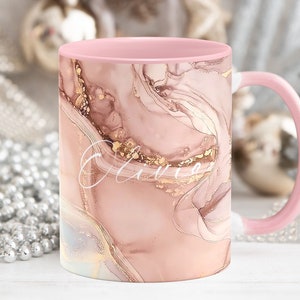 Custom Name Mug, Pink Marble Mug, Personalised Mug, Coffee Tea Cup for Boss, Friend bff Birthday Gift For Colleague, Valentines Day Gift